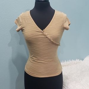 Womens Sexy Tan Fitted V Neck, Size S